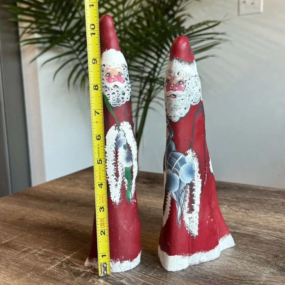 Set of 2, Vintage 1991 Signed D.Bray Large Hand Painted Wood Santa Figures. One